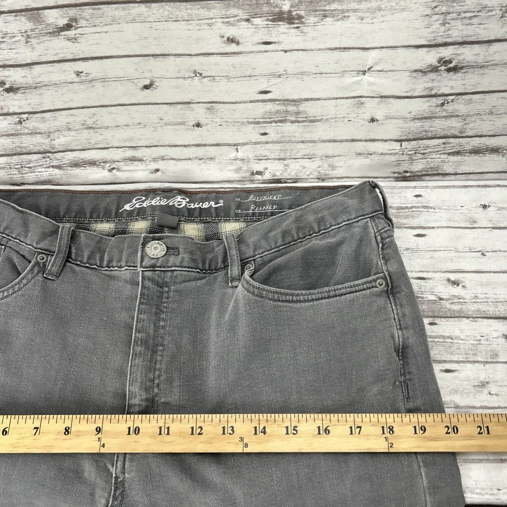 Eddie Bauer Boyfriend Jeans Women T10 Gray Mid Rise Flannel Lined Tall Relaxed